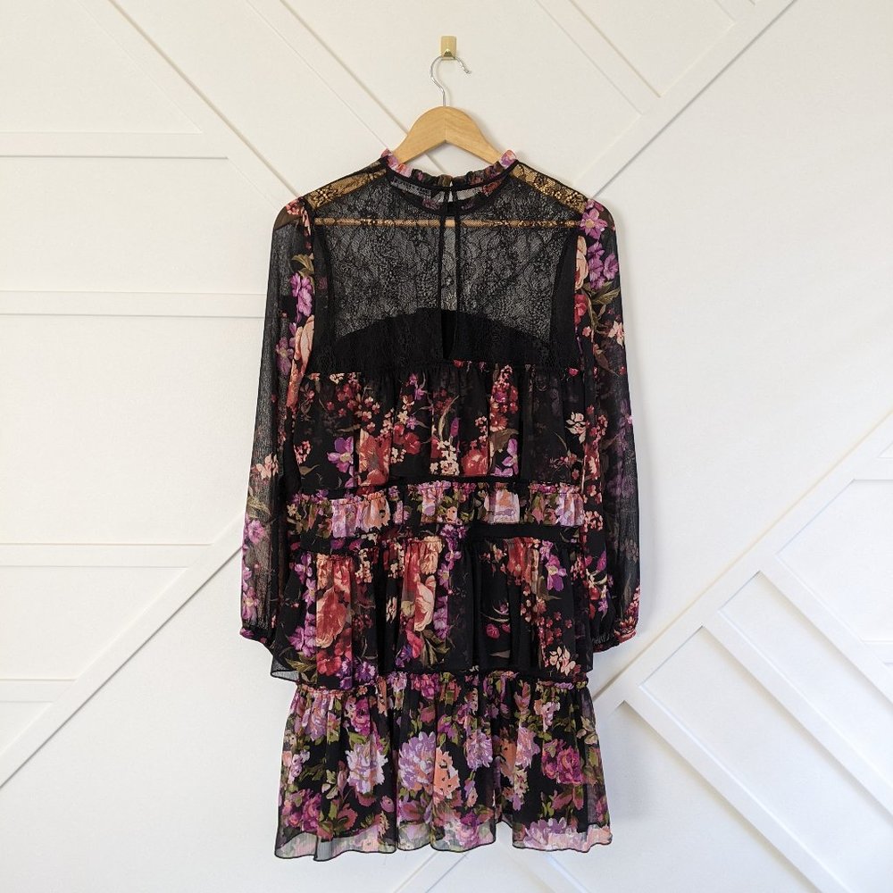 Zara black lace floral tiered ruffle boho dress M - Picture 9 of 11